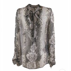 Prada silk serpentine neck blouse in snake skin print